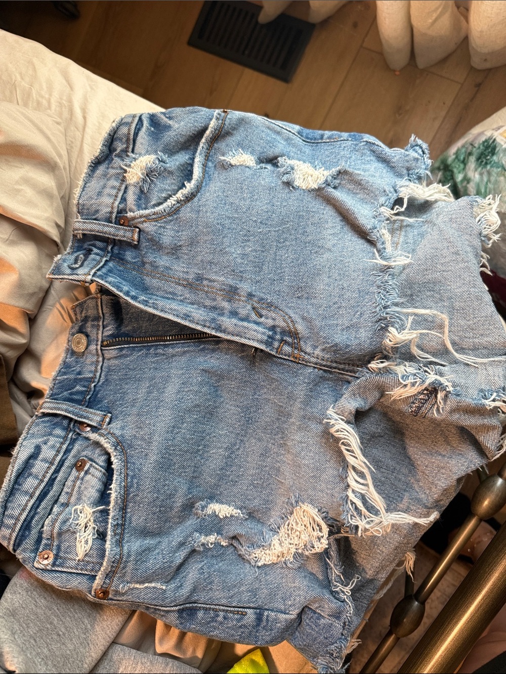 Abercrombie & Fitch Distressed Light Blue Denim Shorts